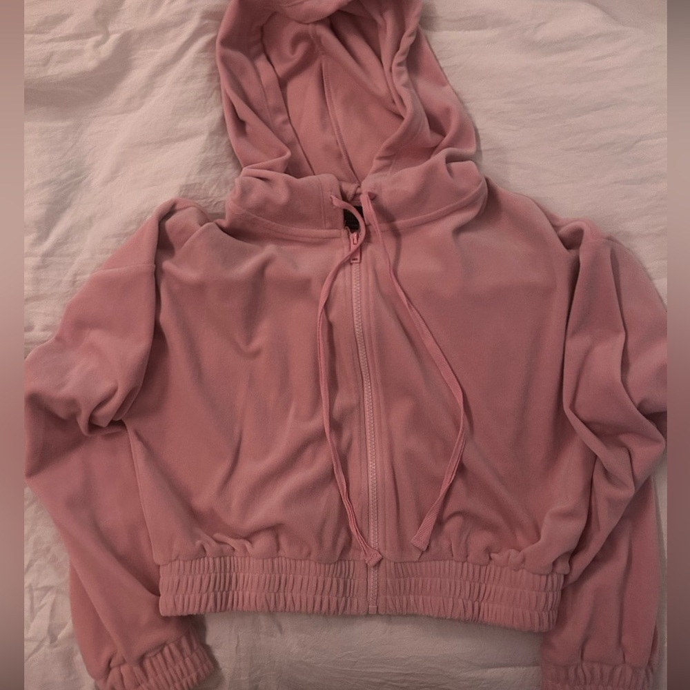 Velvet pink zip up